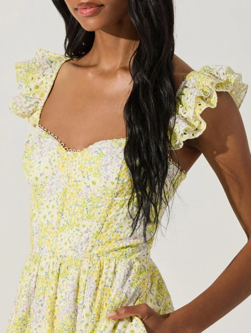 Astr Yellow Floral Eyelet Midi Dress - Picture 5 of 14